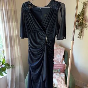 Betsy & Adam Midnight Blue Long Sleeve Gown